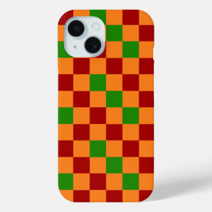 Red Orange Green Checkered Pattern Design iPhone 15 Case