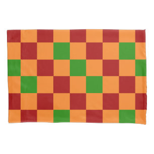 Red Orange Green Checkered Pattern Design  Pillowcase