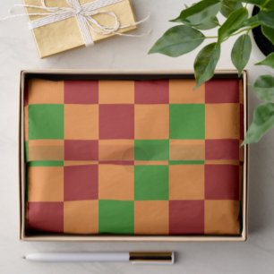 Red Orange Green Checkered Pattern Design  Tissue Paper
