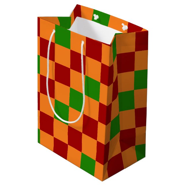 Red Orange Green Chequered Pattern Design  Medium Gift Bag (Back Angled)