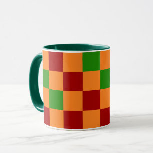 Red Orange Green Chequered Pattern Design Mug