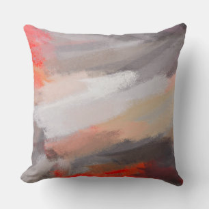 Red Orange Grey Abstract Painting Throw Pillow