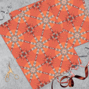 Red Orange Grey Ethnic Bohemian Folk Art Pattern Tissue Paper