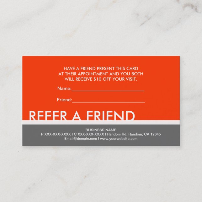 Red orange grey simple refer a friend cards (Front)