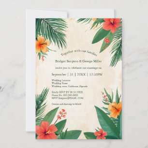 Red Orange Hawaii Hibiscus Tropical Wedding Invitation