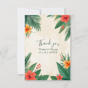 Red Orange Hawaii Hibiscus Tropical Wedding Thank You Card