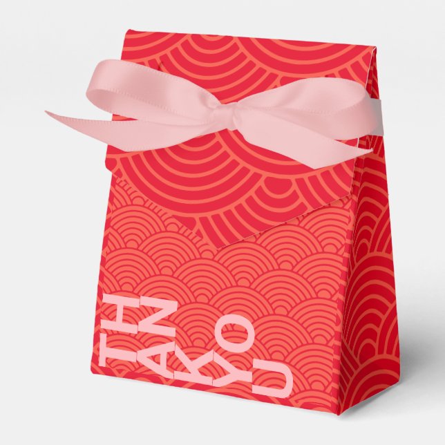 Red Orange Japanese Wave Wedding Favor Box (Front Side)