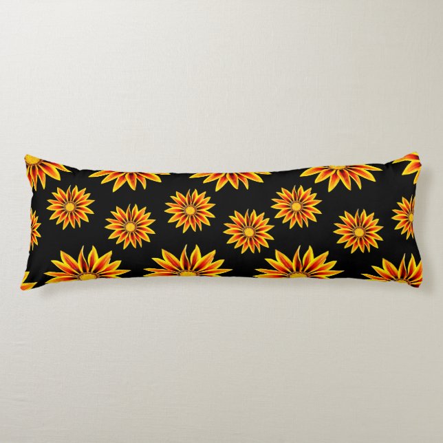Red Orange Kiss Golden Flame Gazania Flowers Body Pillow (Front)