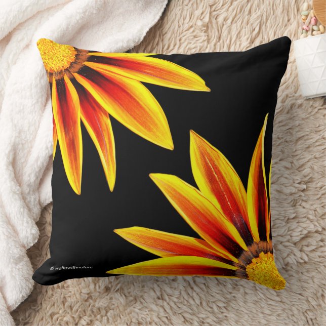 Red Orange Kiss Golden Flame Gazanias Throw Pillow (Blanket)