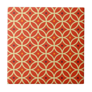Red Orange Mid Century Modern Geometric Pattern Tile