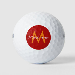 Red Orange Modern Monogram Name Golf Balls