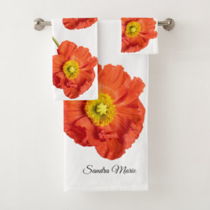 Red Orange Modern Poppies Poppy Flower Bath Towel Set