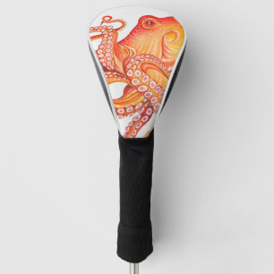 Red Orange Octopus Watercolor Golf Head Cover