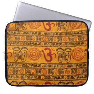 Red Orange Om Indian Religious Pattern Laptop Sleeve