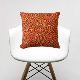 Red & Orange Oriental Boho Geometric Pattern Throw Pillow
