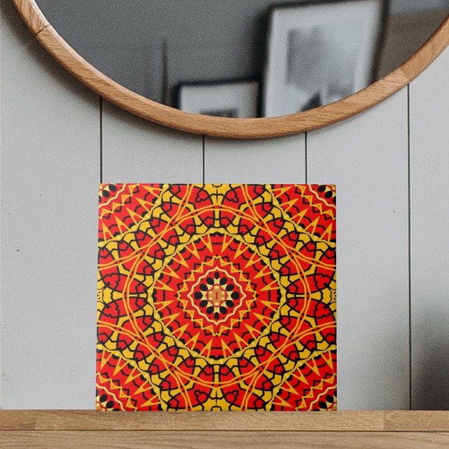 Red & Orange Oriental Boho Geometric Pattern Tile (Creator Uploaded)