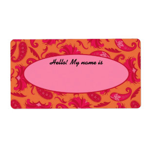 Red & Orange Paisley Name Tag Label