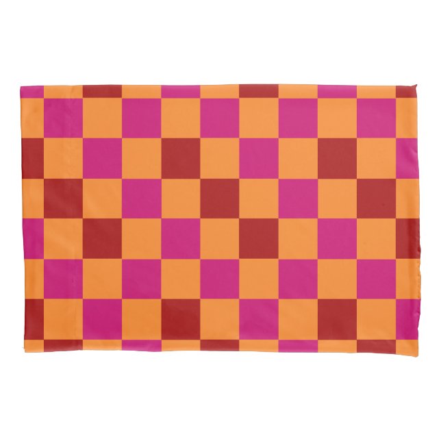 Red Orange Pink Checkered Pattern Design  Pillowcase (Front)