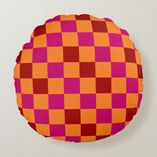 Red Orange Pink Checkered Pattern Design  Round Pillow (Front)