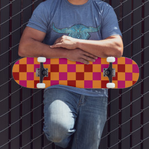 Red Orange Pink Checkered Pattern Design  Skateboard