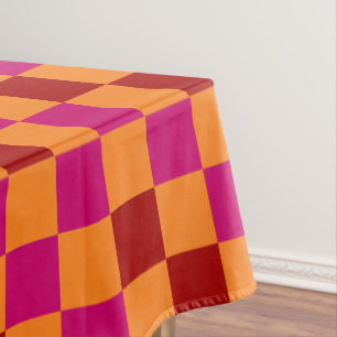 Red Orange Pink Checkered Pattern Design Tablecloth