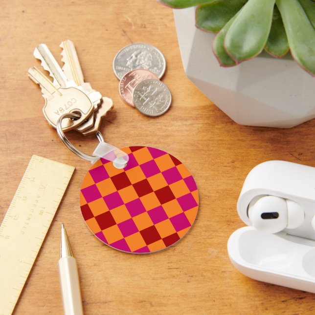 Red Orange Pink Chequered Pattern Design  Keychain (Desk)