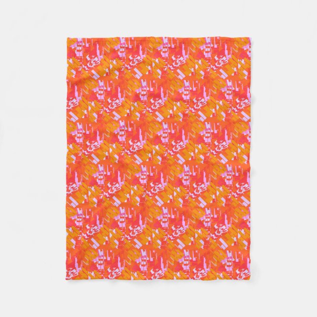 Red Orange Pink Random Rectangles Fleece Blanket (Front)