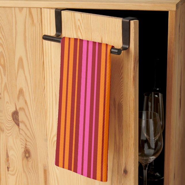 Red Orange Pink Vertical Stripes Design   Kitchen Towel (Thirds Fold)