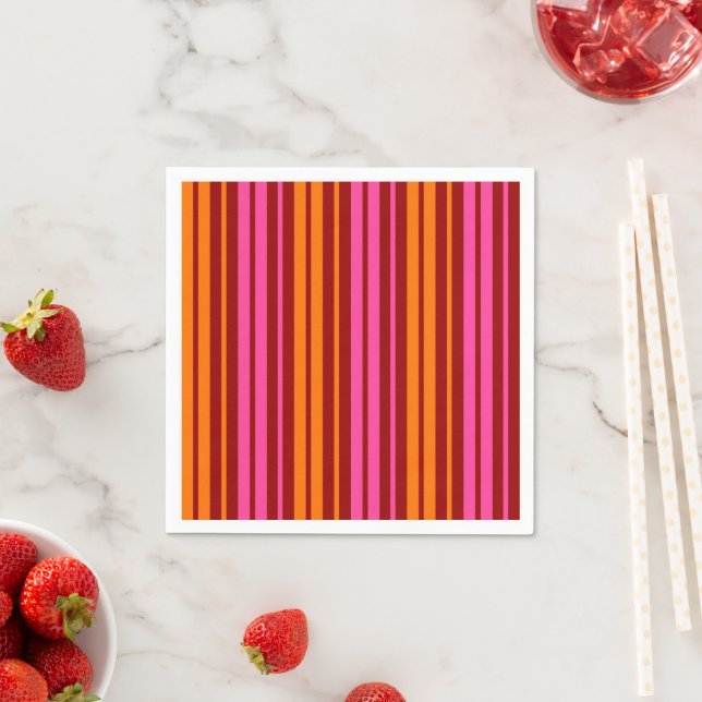 Red Orange Pink Vertical Stripes Design   Napkin (Insitu)