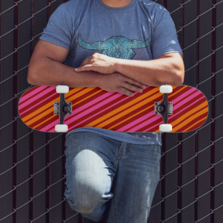 Red Orange Pink Vertical Stripes Design   Skateboard