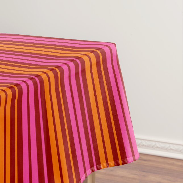 Red Orange Pink Vertical Stripes Design   Tablecloth (In Situ)
