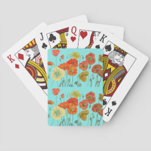 Red Orange Poppy Aqua Flower Playing Cards Set