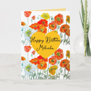 Red Orange Poppy Flower Watercolor Womans Name Card