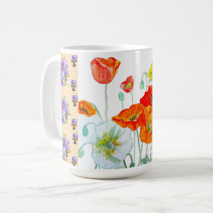 Red Orange Poppy Flower Watercolor Womans Painting Coffee Mug