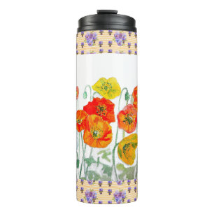 Red Orange Poppy Flower Watercolor Womans Painting Thermal Tumbler