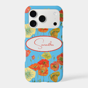 Red Orange Poppy Poppies floral Blue Girls Name