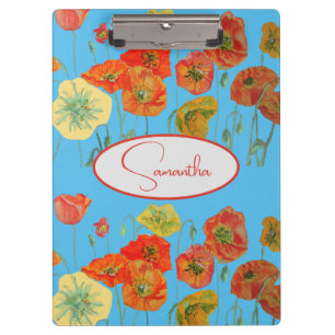 Red Orange Poppy Poppies floral Blue Girls Name Clipboard