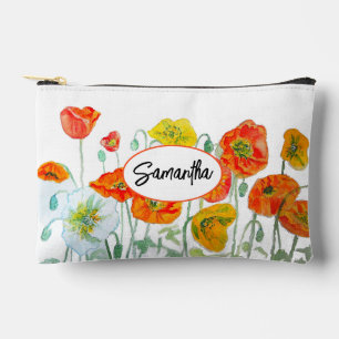 Red Orange Poppy Watercolour Flower Ribbon Accessory Pouch