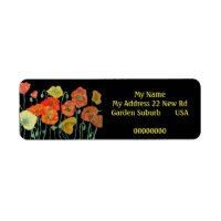 Red Orange Poppy Watercolour Return Address Labels