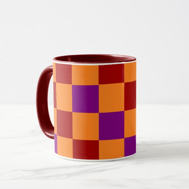 Red Orange Purple Checkered Pattern Design  Mug (Front Left)
