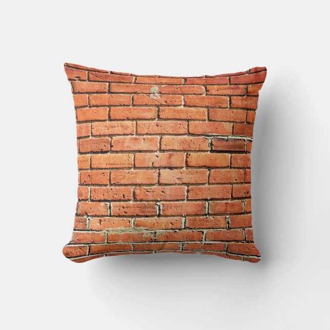Red Orange Small Brick Wall Urban Throw Pillow (Front)