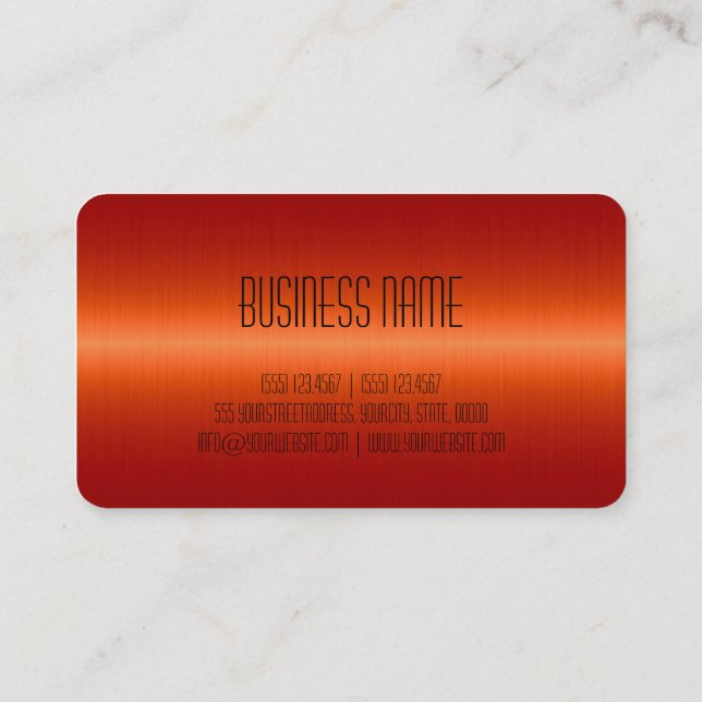 Red Orange Stainless Steel Metal Look Business Card (Back)