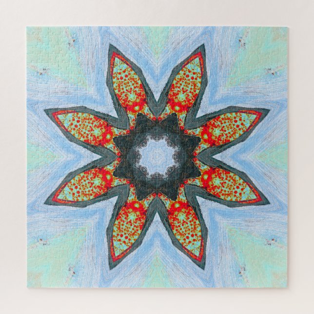 Red Orange Star Flower on Blue Puzzle (Vertical)
