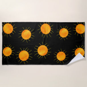 Red Orange Sunset Black Pattern Beach Towel