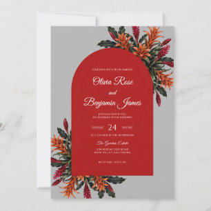 Red Orange Tropical Eucalyptus Wedding Invitation