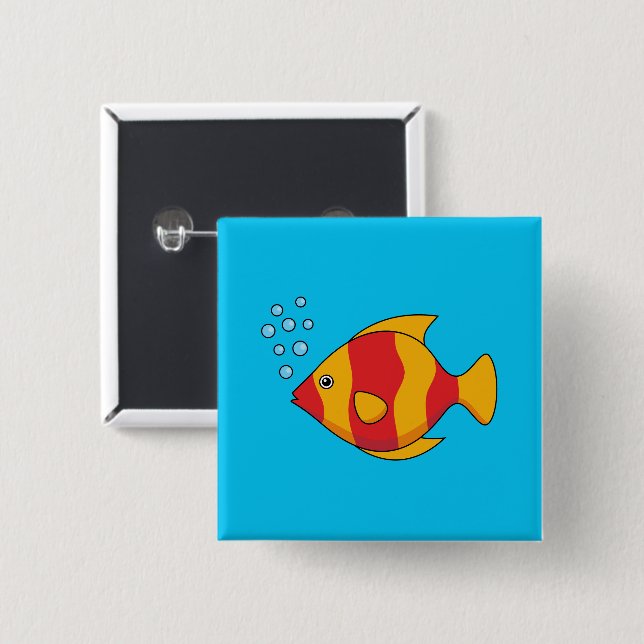 Red Orange Tropical Fish  2 Inch Square Button (Front & Back)