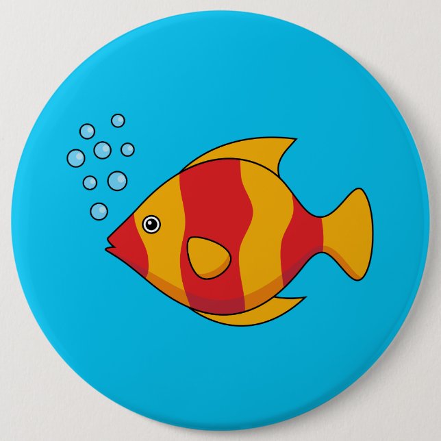 Red Orange Tropical Fish  6 Inch Round Button (Front)