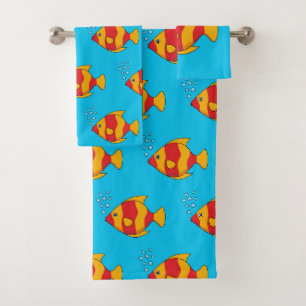 Red Orange Tropical Fish Bath Towel Set