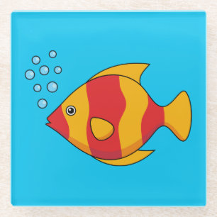 Red Orange Tropical Fish Glass Coaster