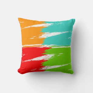 Red Orange Turquoise Green Brush Stroke Paint Throw Pillow